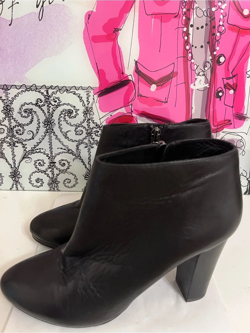 Geox Respira Black Leather Ankle Boots with Side Zippers - US Size 7.5